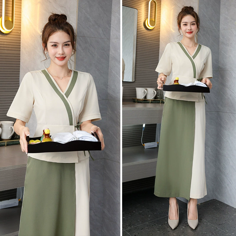 2022 Одежда техника Женский костюм Брюки Новый Летний темперамент Массажный спа-салон для ванн для ног Магазин терапии ногами Рабочая одежда техника