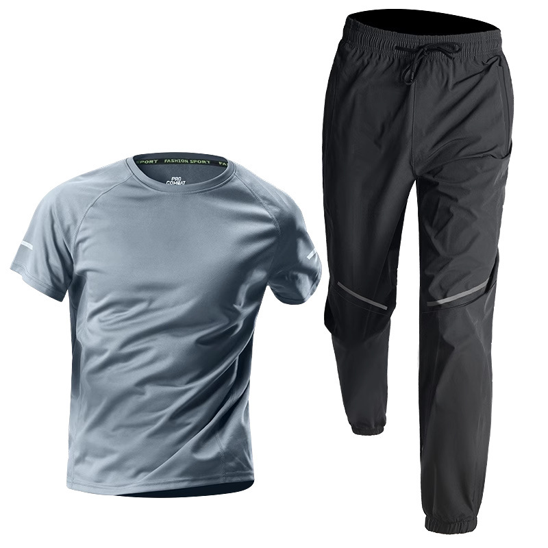 Ropa de ejercicios para hombres, ropa deportiva de hielo, ropa seca, camiseta de mangas cortas, pantalones largos, entrenamiento de fútbol de verano
