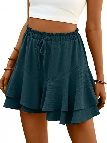 Cross-Border Women's Beach Shorts, Bohemian Pleated Layered Butterfly Skirt Shorts, High-Waisted Mini Skirt Shorts, Casual Shorts
