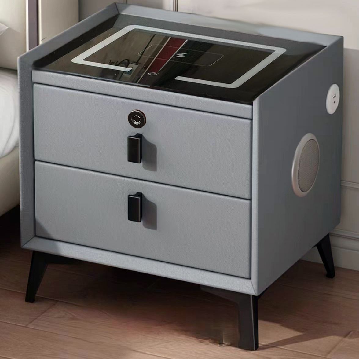 Light Luxury Smart Bedside Table Wireless Charging Fingerprint Lock Modern Simple Bedroom Solid Wood Bedside Table Bedroom Home