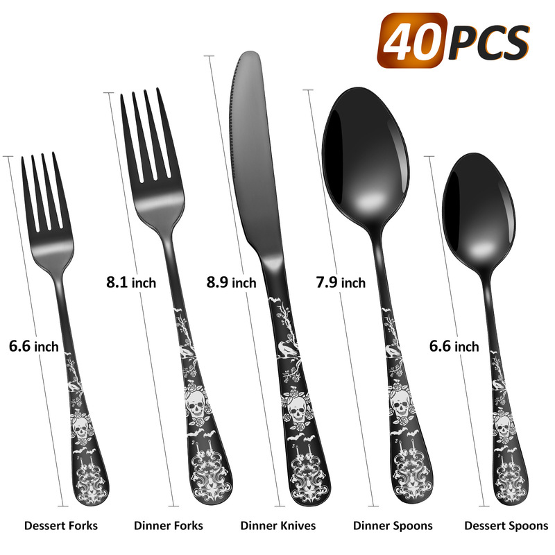 5/20 Pieces Skull Pattern Black suit Suitable for 4 Pieces Tableware Gothic Unique Amazon for Cross Border