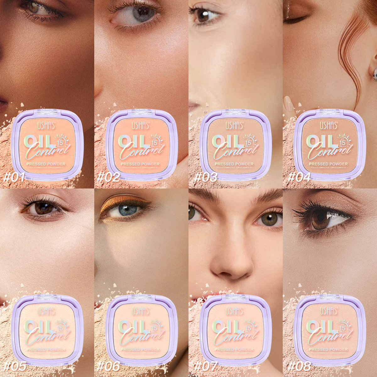 USHAS polvo spot transfronterizo de control de aceite, protector facial, maquillaje en polvo UF079