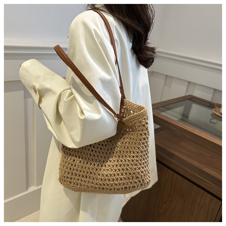 Artistic and retro hand-woven bags, casual cotton thread single-shoulder bags, tote bags, woolen bags, shopping bags for women undefined