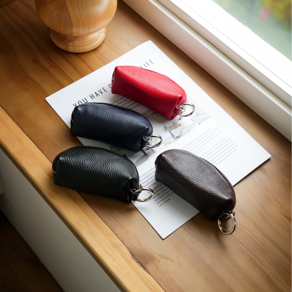 New multi-functional zippered key pouch, genuine leather, compact key holder, large-capacity storage bag, suitable for both men and women, for car keys