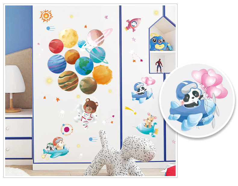 Cartoon Space Planet Bear Wall Sticker display picture 4