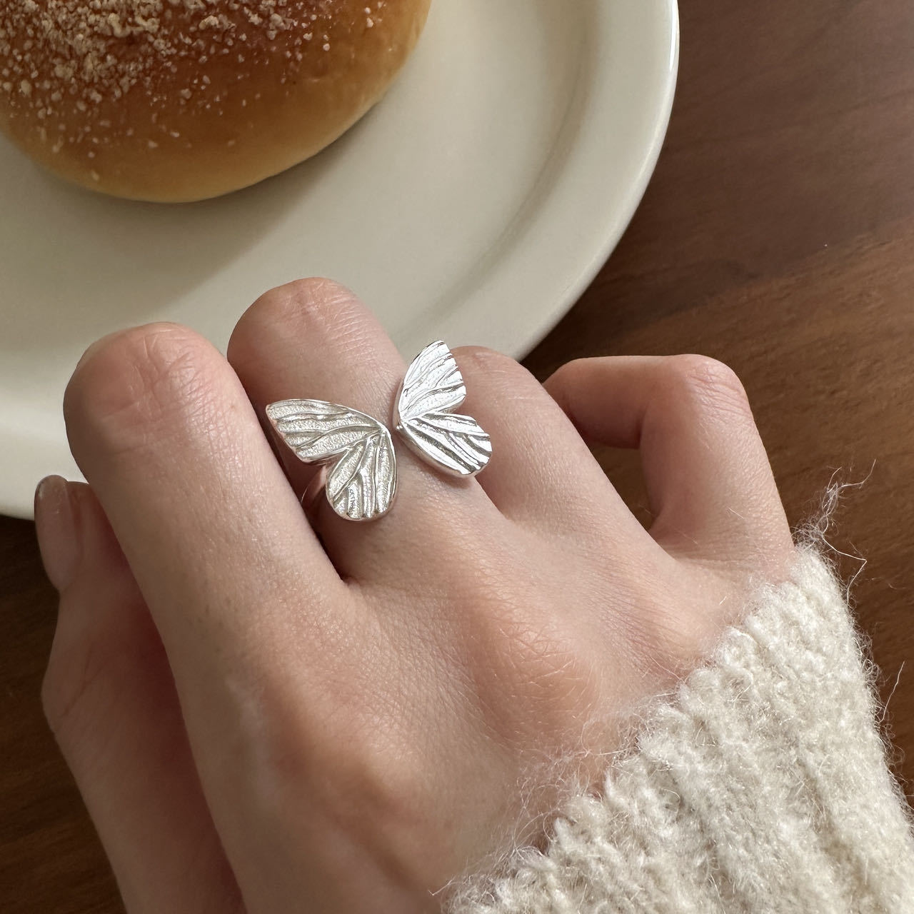 Japanischer Stil Schmetterling Sterling Silber Überzug Vergoldet Offener Ring display picture 3