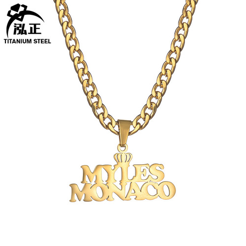 Cross-border hip-hop stainless steel English name necklace electroplated 18k gold men's detachable letter pendant necklace trendy