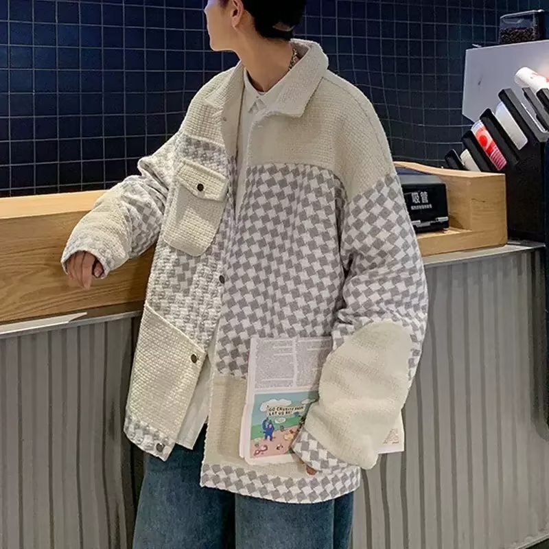 Checkerboard Work Coat Men's Spring and Autumn Couple's Fashion Brand 2023 Jacket High-end Sense Light Luxury Europe and America High Street Jacket