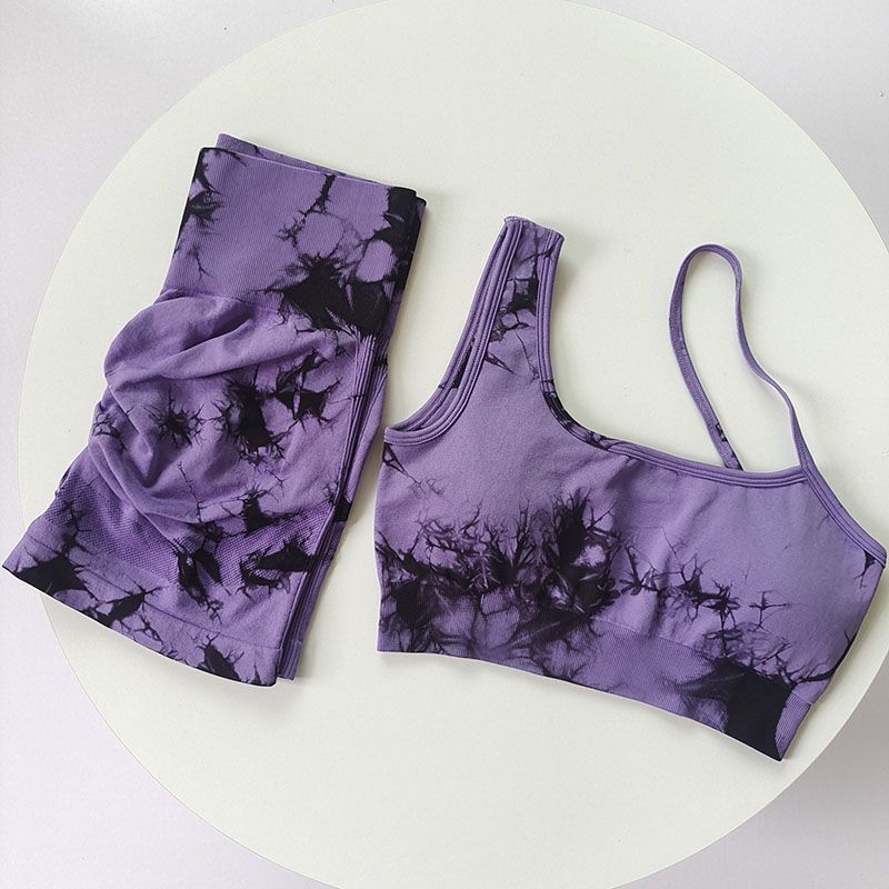 Cintura alta, cadera, melocotón, traje de teñido anudado deportivo, traje de yoga de hombro inclinado a prueba de golpes para mujer