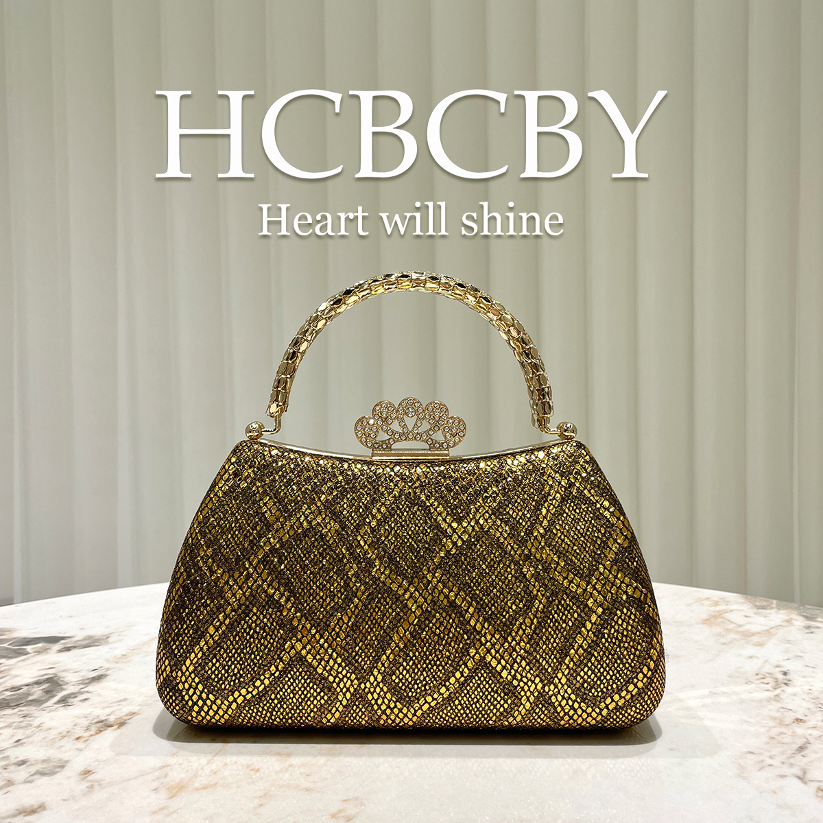 Elegant golden shiny fashionable small clutch bag