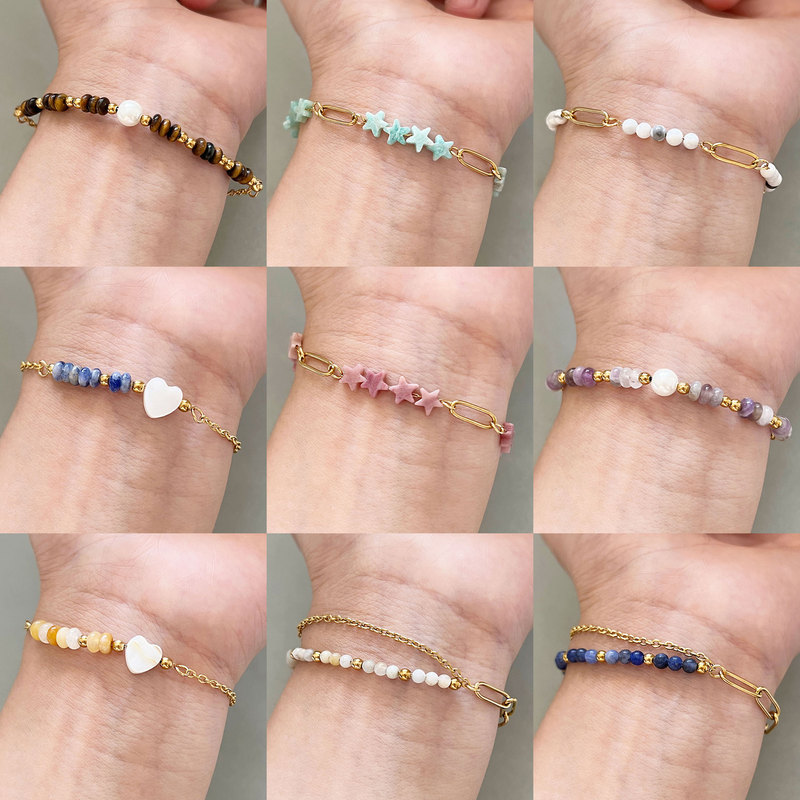 Cross-Border European and American Popular Hand Jewelry, Simple and Popular Natural Stone Splicing 18K Gold-Plated Stainless Steel Bracelet That Does Not Fade for Women Cross-Border European and American Popular Hand Jewelry, Simple and Popular Natural Stone Splicing 18K Gold-Plated Stainless Steel Bracelet That Does Not Fade for Women