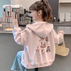 女童洋气时髦卡通卫衣2025年春秋季新款中大儿童连帽开衫外套童装
