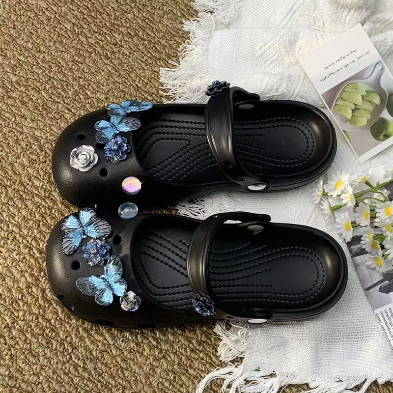 New Stylish Ballet Clogs with Gradient Butterfly Accessories, High-End Feel, Soft Sole, Comfortable for Summer Wear, Versatile Sandals