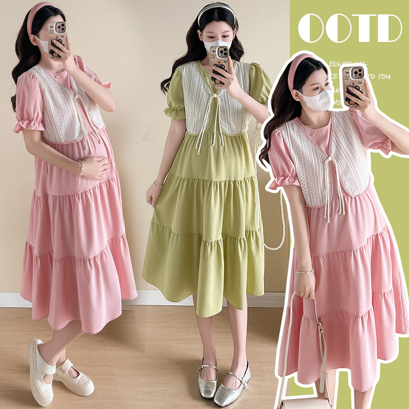 Summer retro lace dress for pregnant