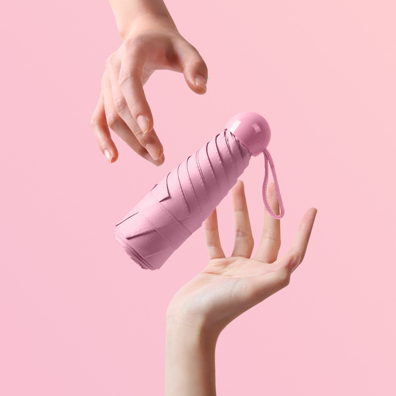 Paraguas de bolsillo plegable mini de cinco pliegues, paraguas publicitario manual tipo cápsula con impresión, paraguas portátil para dropshipping