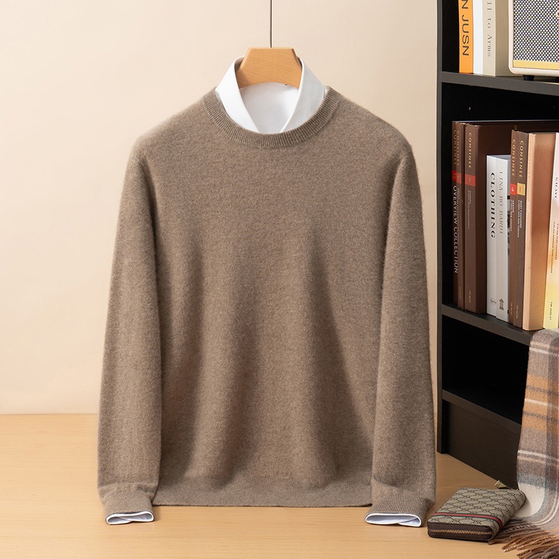 Consinee 100% Cashmere Men's Crew Neck Solid Color 12-Needle Ready-to-Wear Cashmere Sweater Casual Style