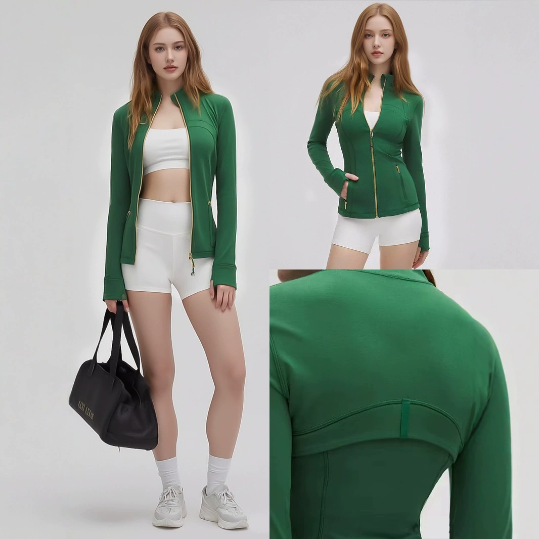 Весна и лето новый 2.0 воротник золотой молнии высокой эластичности на открытом воздухе бег с длинными рукавами йога спортивная куртка куртка женская
