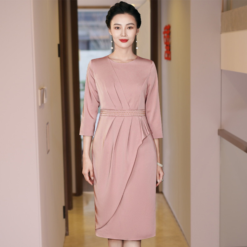 2024 Autumn Style Middle-Aged and Elderly Women's Elegant Wedding Banquet Dress, Mid-Length High-End Dress for Wealthy Ladies, Stylish and Slimming Dress
