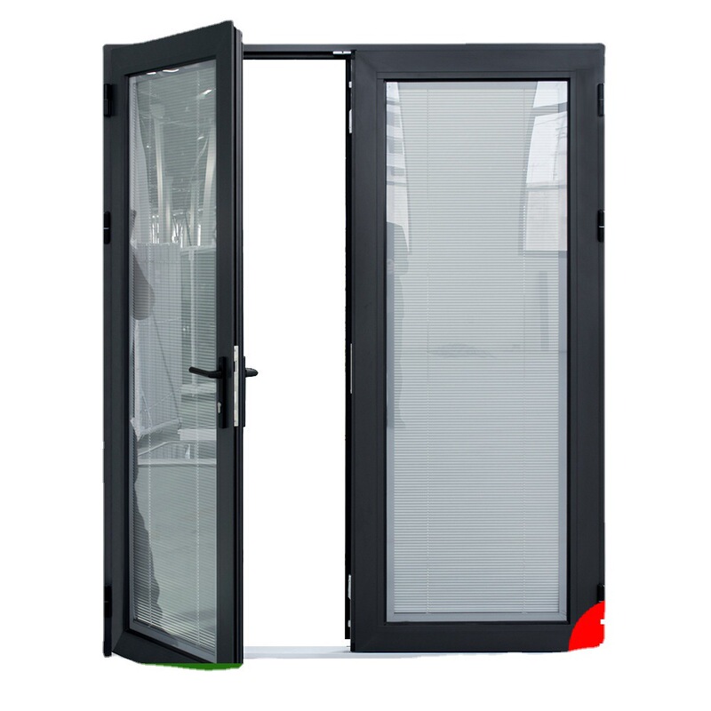 Factory Direct Sales Soundproof and Heat-Insulating Aluminum Alloy Double Swing Doors Lobby Hall Conference Room Louvered Tempered Glass Doors