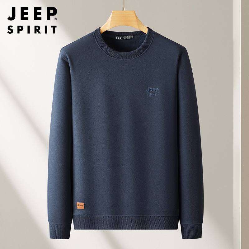 JEEP SPIRIT卫衣男2025秋冬新款抗皱透气加绒保暖时尚休闲圆领打|undefined