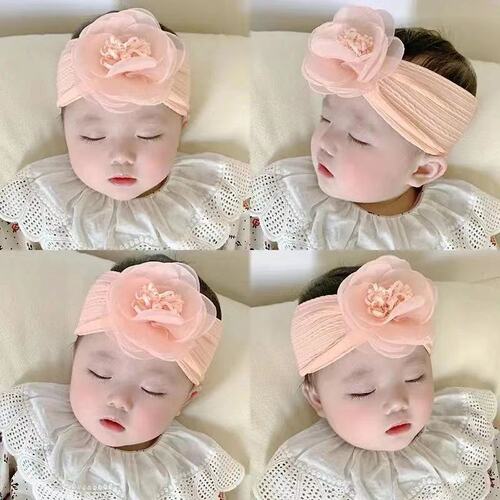 INS European and American children's headband jacquard nylon flower baby headband soft and non-marking wide-brimmed baby headband