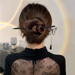 Watercolor butterfly hairpin new Chinese style bun headpiece hairpin ancient style wooden hairpin high-end female cheongsam hair accessory 