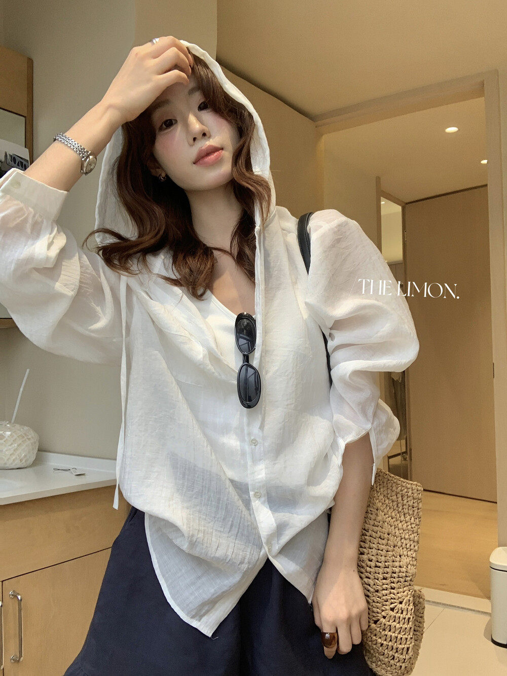 Áo chống nắng nữ dáng dài, tay ngắn, có mũ, phong cách Hàn Quốc, chất liệu mỏng nhẹ mùa hè — Trang chủ, màu trắng, Bột cam, màu xám chi tiết 22