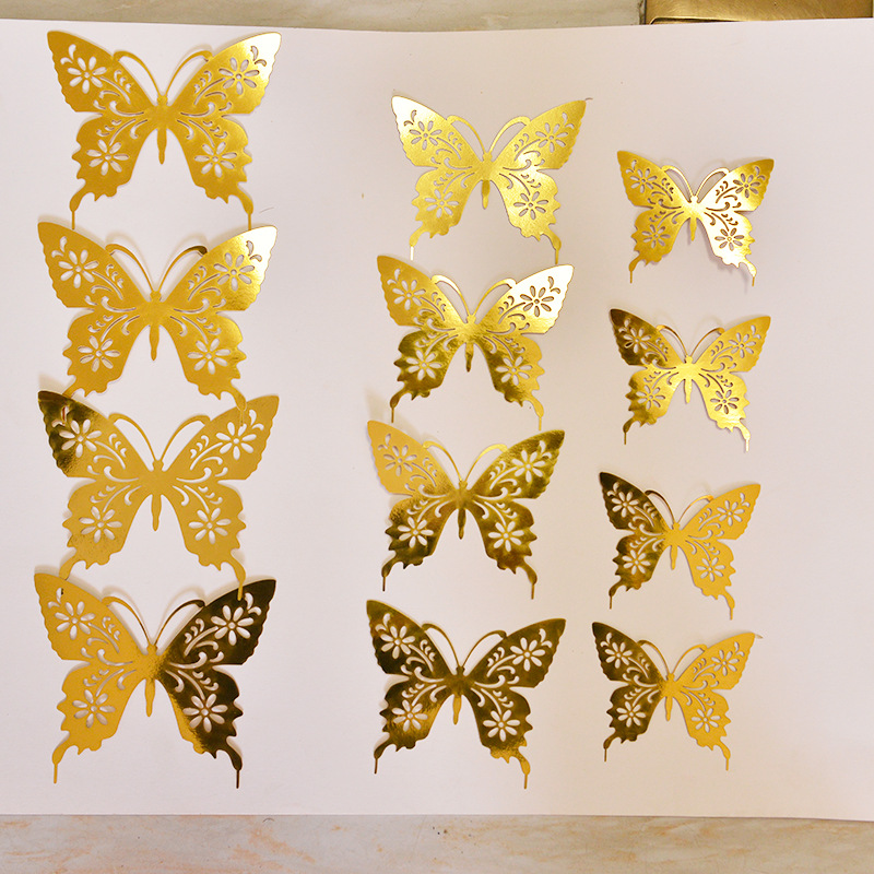 Mariposa hueco Comercio exterior color 12 piezas pegatinas tridimensionales decoración de la pared pegatinas de pared de fondo arte fiesta en casa