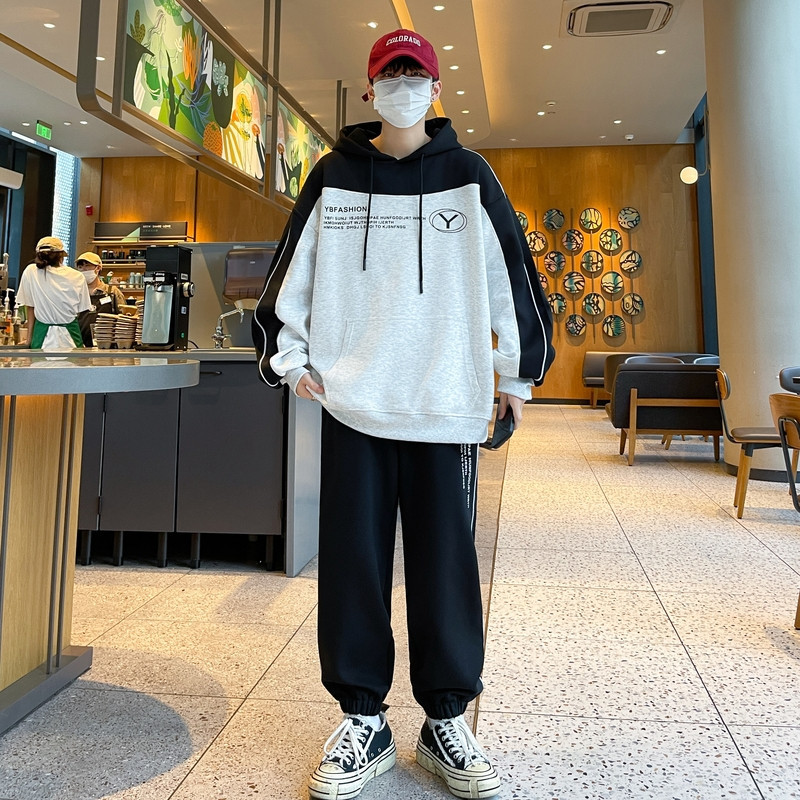 Juego de primavera y otoño para hombres, chaqueta de moda juvenil, pantalones de abrigo, deportivo relajado, casual, atractivo, conjunto de dos piezas.