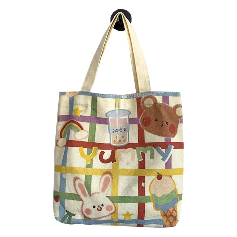 Bolsa de lona regalo dibujos animados lindo ins estilo diario portátil bolso artístico las mujeres necesario para ir compras y compras