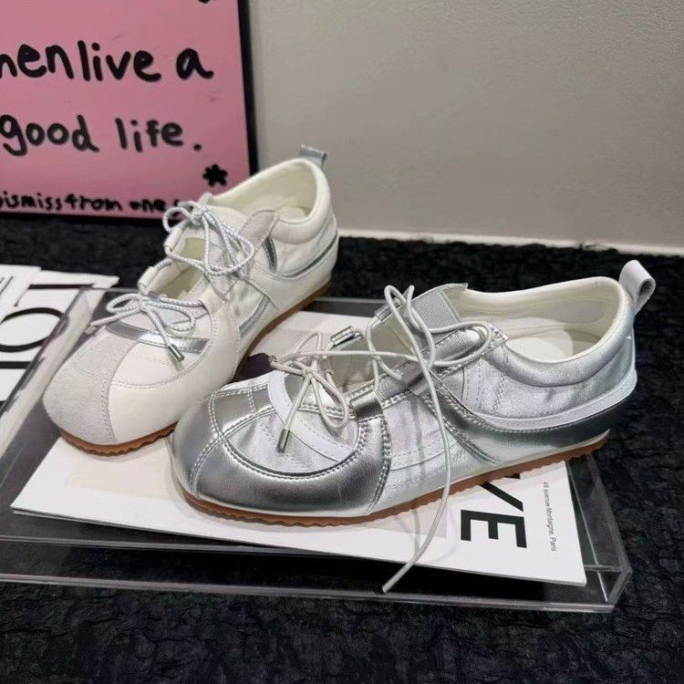 5cm Height Increasing Sweet Girl German Training Women Genuine Leather Korean Style Sports Ballet Mary Jane Silver_vogvips.com