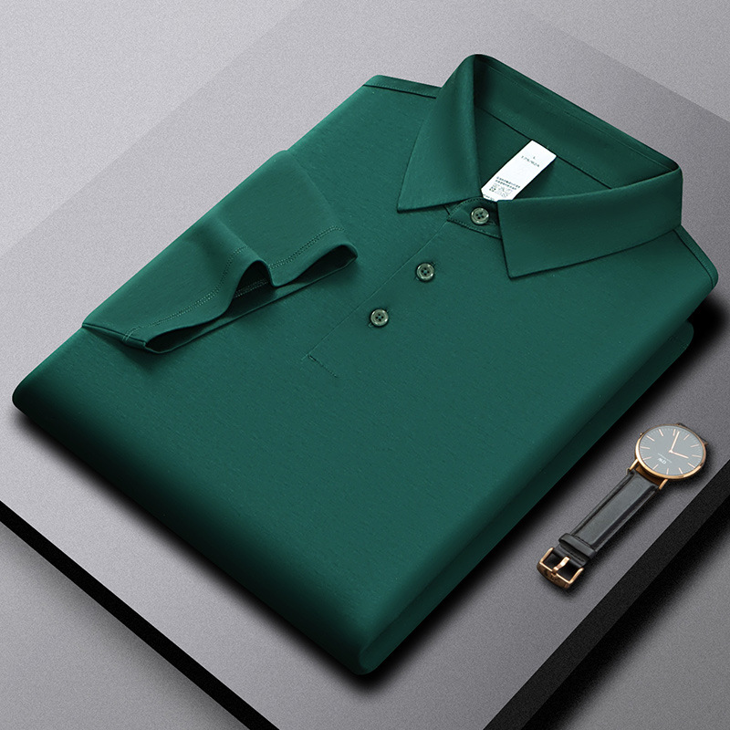 80S/145G Liquid Ammonia Long Staple Cotton Polo Shirt Men's Short Sleeve Business Casual Wrinkle-Free High-End Turn-Down Collar T-Shirt