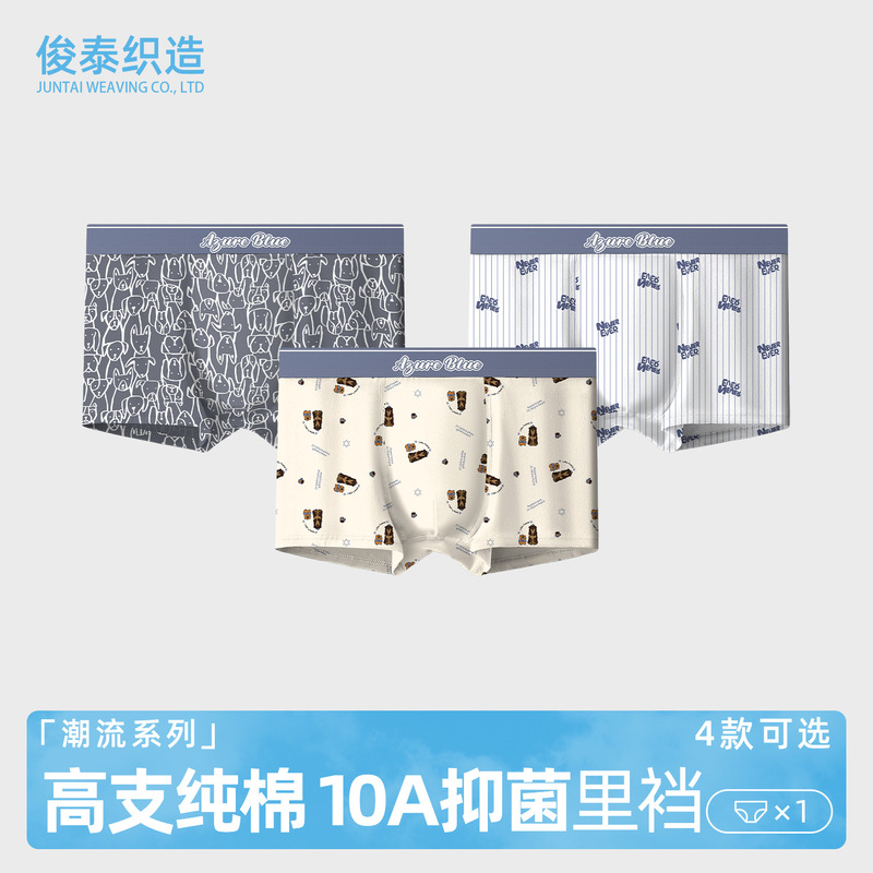 New Pure Cotton Underwear Men's Printed Skin-Friendly Breathable Boxer Antibacterial Inseam Youth Men's Underwear Factory Wholesale