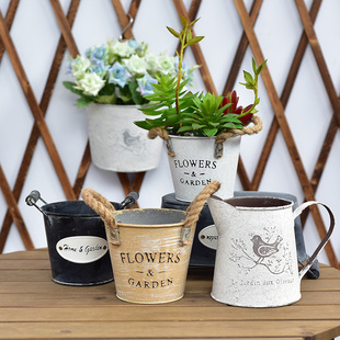 Iron Flower Pot Desktop Decoration Ornaments Handmade Personalized Creative Green Plants Scandinavian Retro Succulent Small Flower Pots