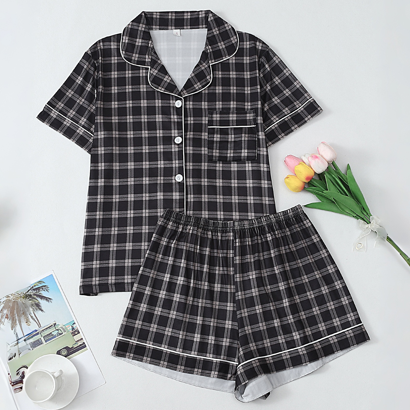 2026 New Cross-Border Milk Silk Cardigan Printed Pajamas Women's Short-Sleeved Shorts Cross-Border Home Wear Set Wholesale