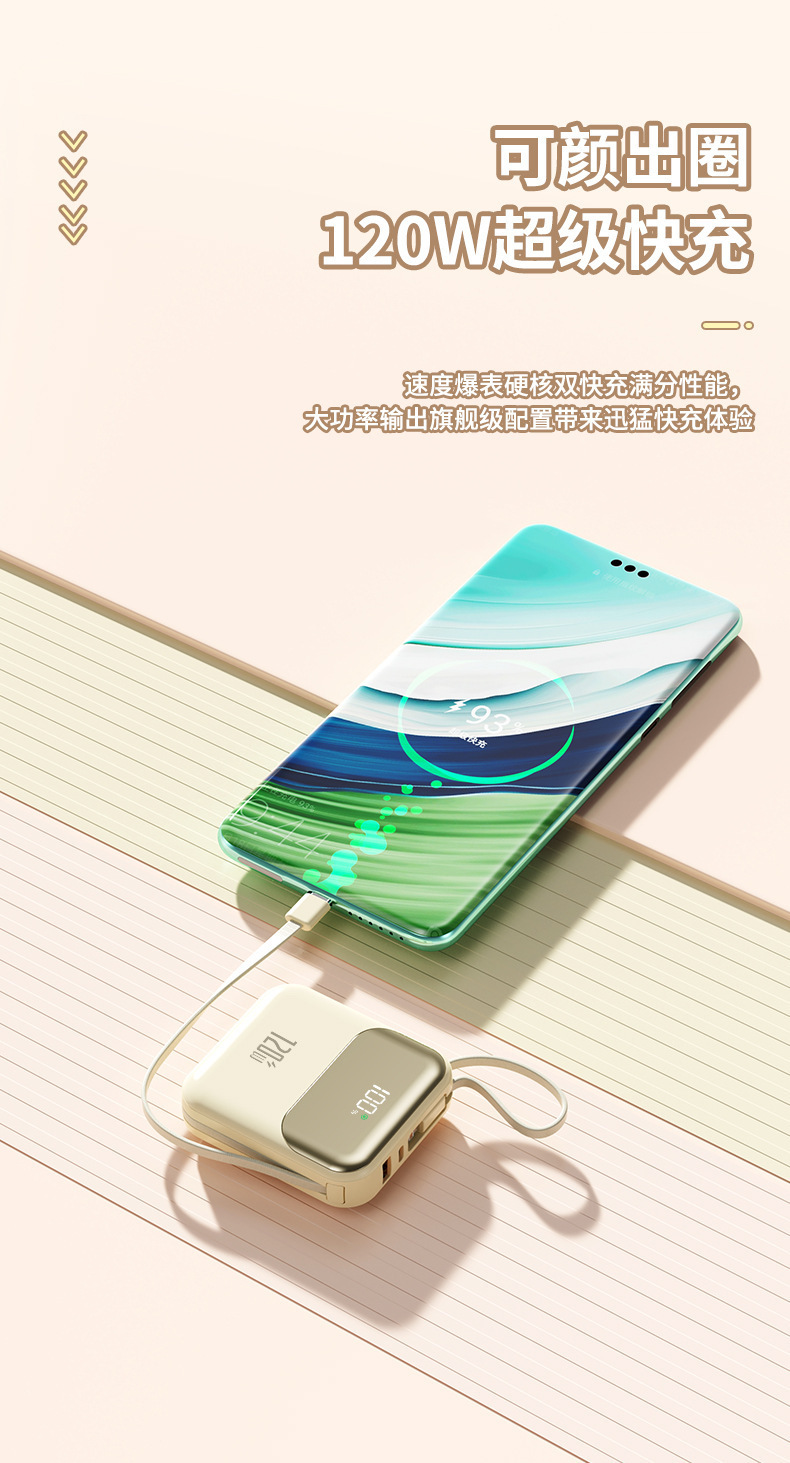 3C Sertifikalı Süper Hızlı Şarj Powerbank 20000mAh Kablolu Kompakt Taşınabilir Mobil Güç Kaynağı