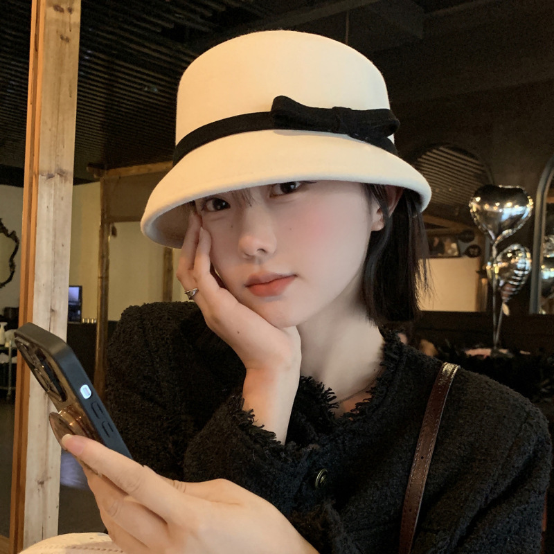 法式赫本风优雅蝴蝶结渔夫帽女气质名媛盆帽千金风显脸小礼帽子潮|undefined