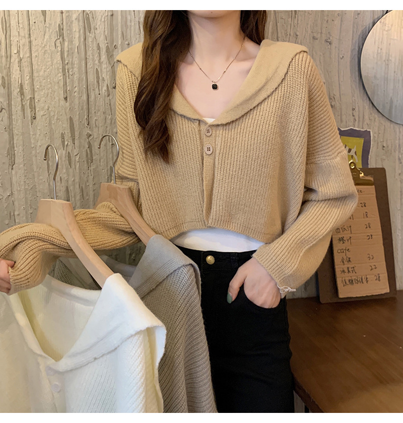 【中国直邮】茵如澜 新款秋冬chic上衣温柔甜辣毛衣针织衫 卡其色