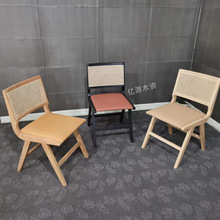 实木藤编餐椅现代简约家用真藤编日式民宿椅子靠背轻奢北欧实木椅