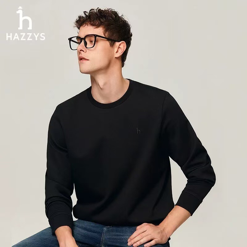 跨境Hazzys哈吉斯男装卫衣春夏简约时尚宽松休闲圆领套头上衣|undefined