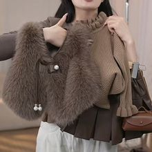 女童秋冬套装2026新款儿童洋气夹棉皮草马甲针织打底百褶裙三件套