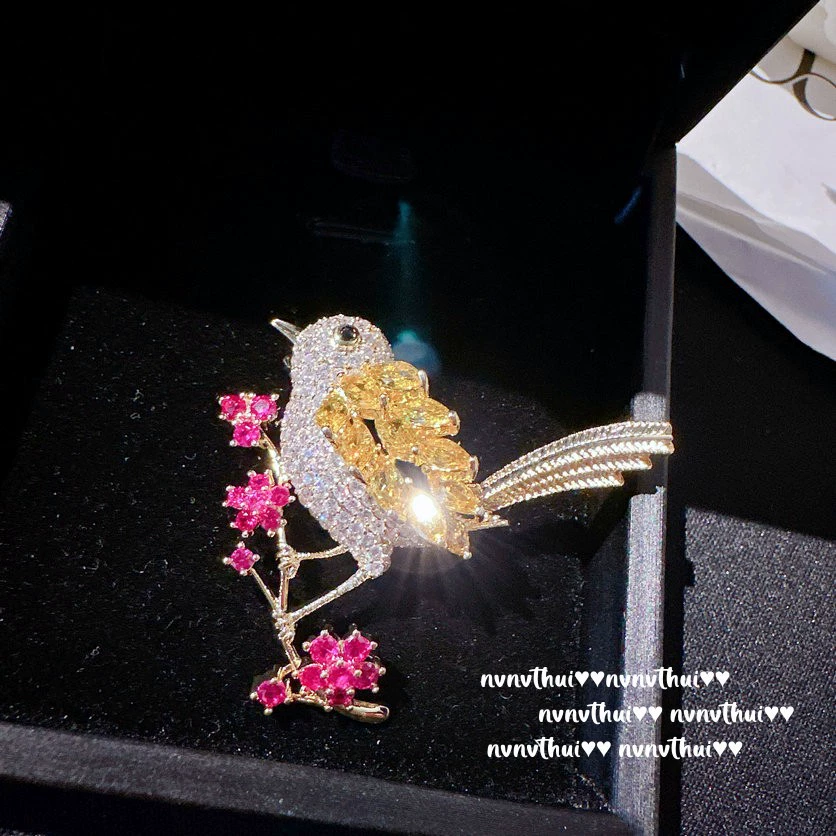Брошь «Золотая птица» с турмалином, винтажное позолоченное изделие 18K с желтой каплевидной вставкой