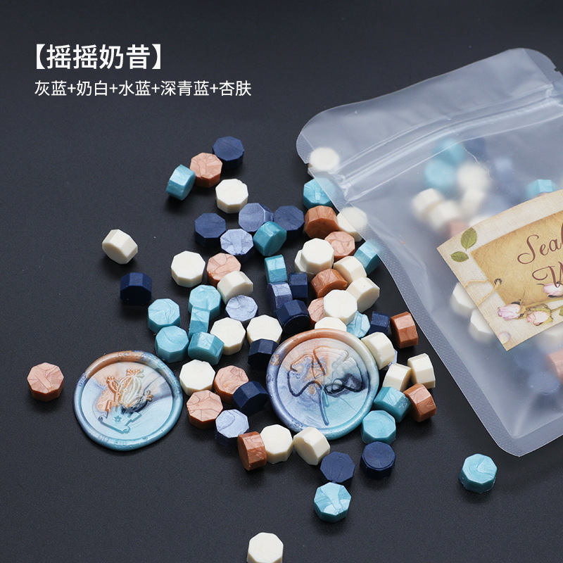 Ocho-lado fuego pintura cera grano mezclado color 35g bolsa de embalaje fuego pintura cera sello al por mayor sobre DIY mano cuenta de sellado Uso de cera