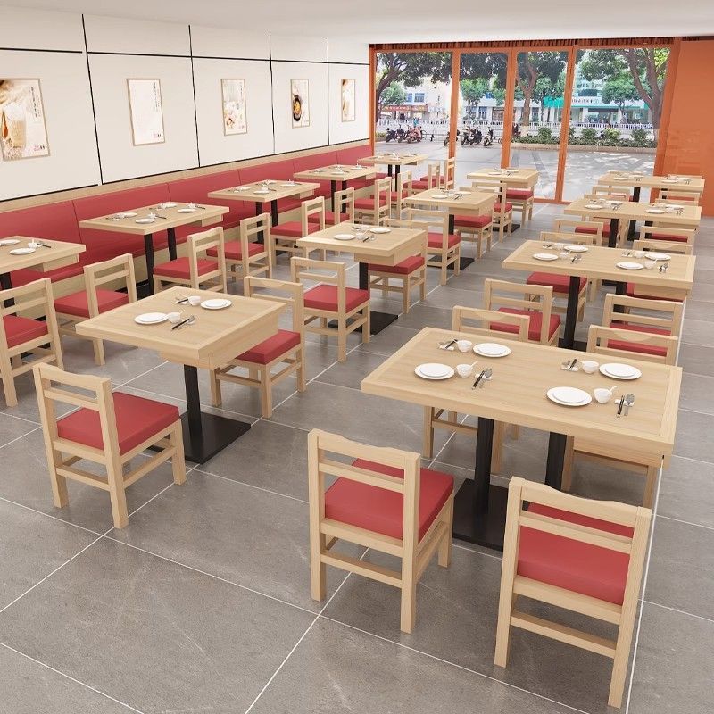 米村拌饭同款桌椅实木商用小吃快餐店面馆带抽屉靠墙卡座桌椅组合|undefined