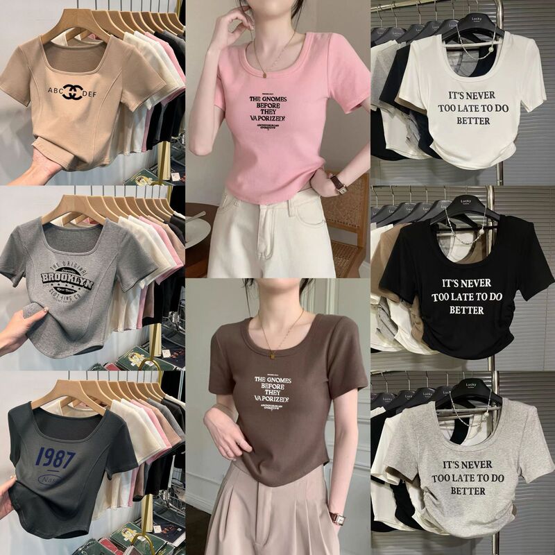 Trendy Short-Sleeve Women's Niche Popular Sweet and Spicy Pure Desire Style Internet Celebrity Ins Short T-Shirt Shein Miscellaneous Clearance Items