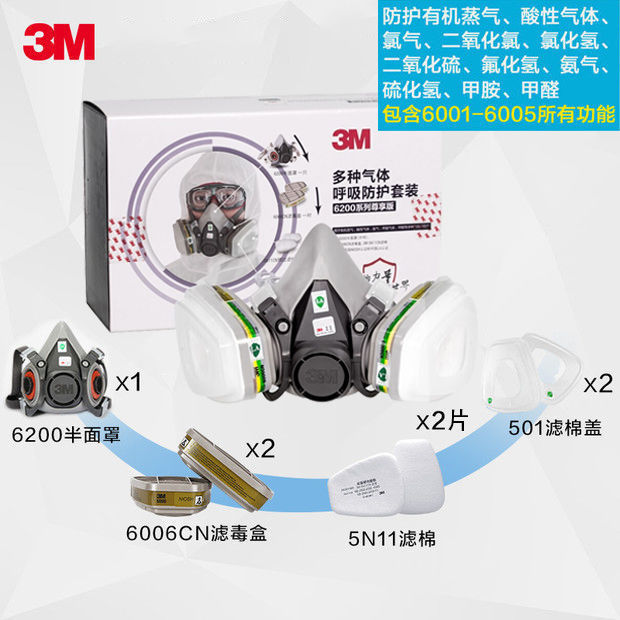 3M6200防毒面具防毒面罩套装6006多功能防毒面罩专业喷漆防毒面罩