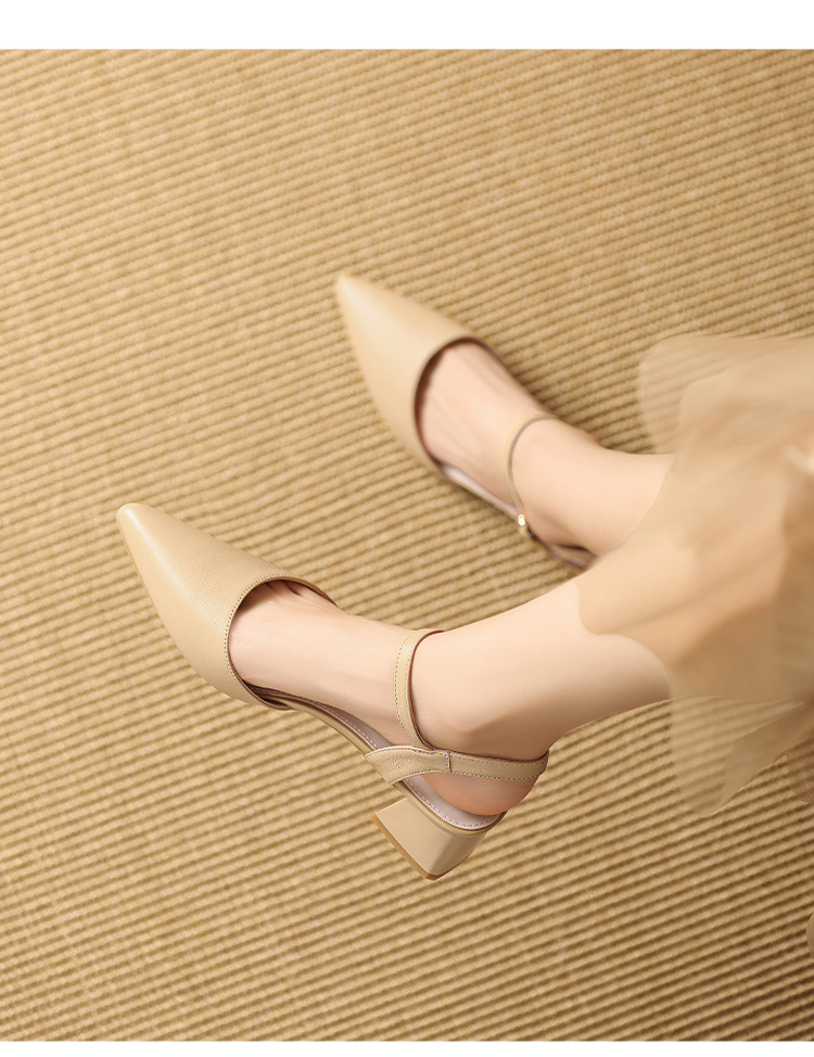 Sandal cao gót nữ mũi nhọn quai hậu kiểu Pháp — EH303 Đen chi tiết 17