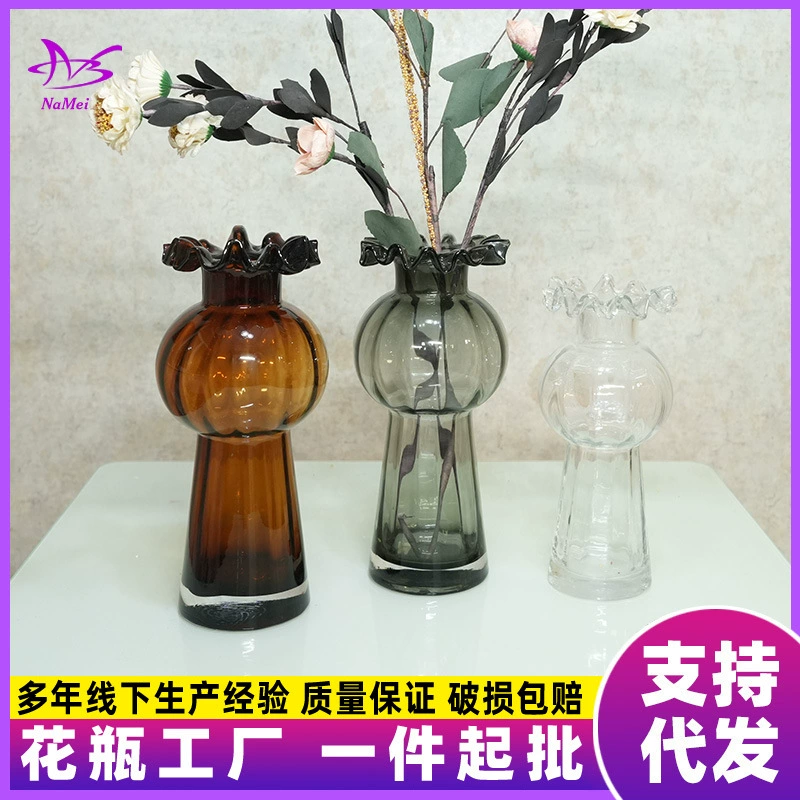 Новый стиль утолщенный премиум-смысл стеклянная ваза прозрачная волнистая цветочная горловина вставка сушеных цветов обеденный стол для гостиной украшения оптом