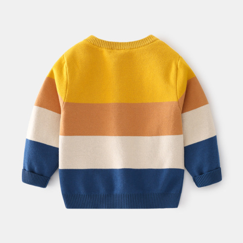 Tengyun Children's Clothing European and American Style Boys Double Layer Sweater 2024 Spring New Arrival Baby Abstract Cartoon Embroidered Wool Sweater