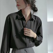 港风衬衣外套秋冬小众垂感加棉感白色防晒上衣设计工服黑色衬衫女